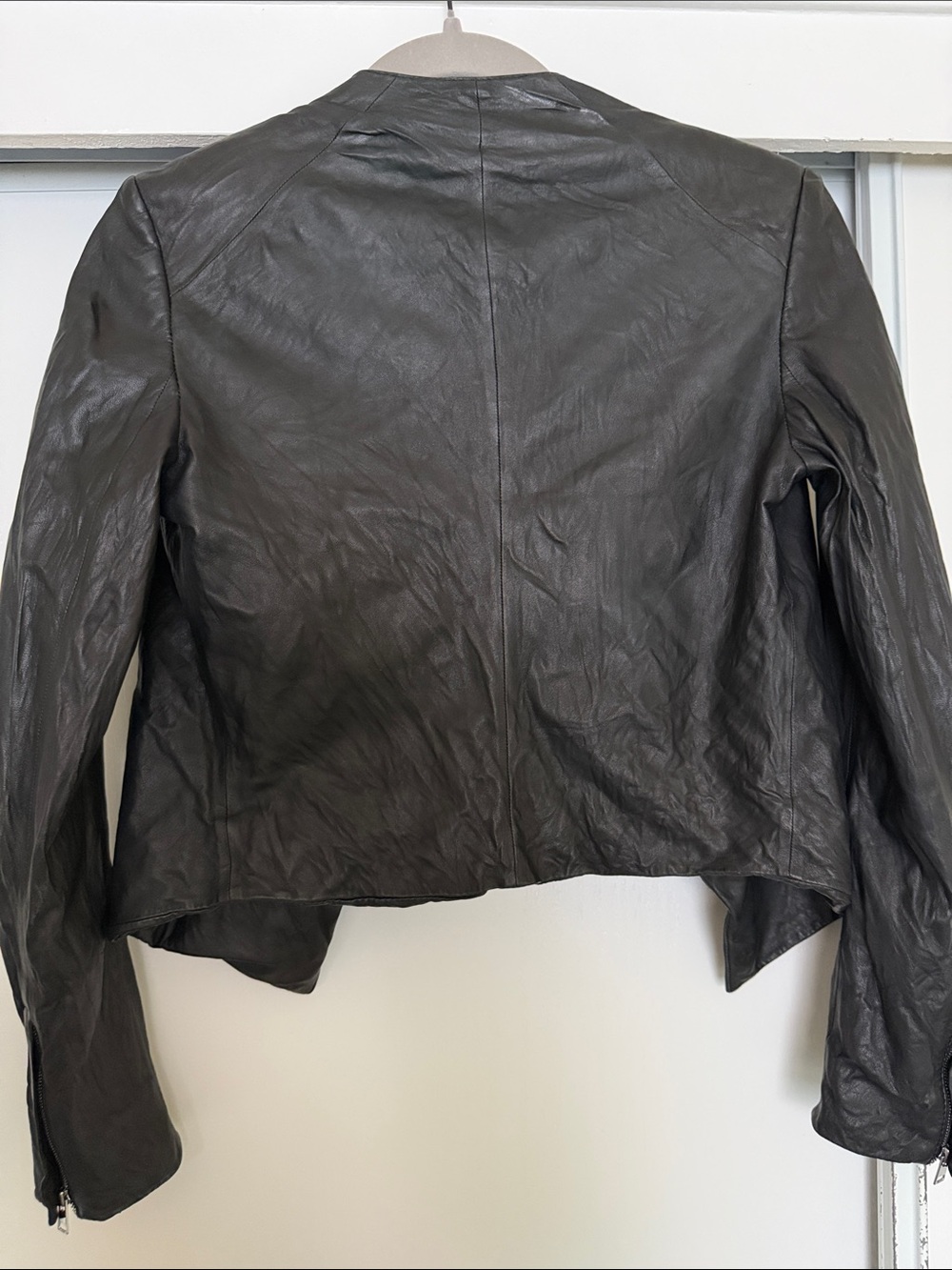 Theory Black Leather Draped Open-Front Jacket - Picture 5 of 7
